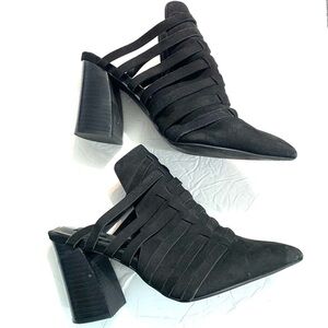 Steven By Steve Madden Nikki Strappy Black Leather Mule Heel Sandals size 9.5